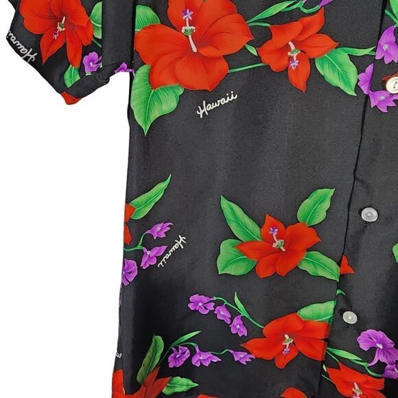 Vintage Shoreline Hawaii Black Floral Button Up Hawaiian 70s Shirt - Picture 3 of 6